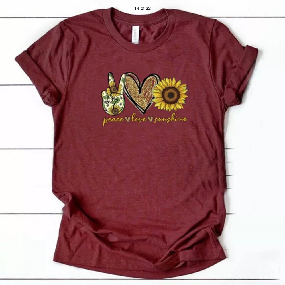 Bella Canvas Graphic Print T-shirt - Maroon Sunflower (Juniors Large)
